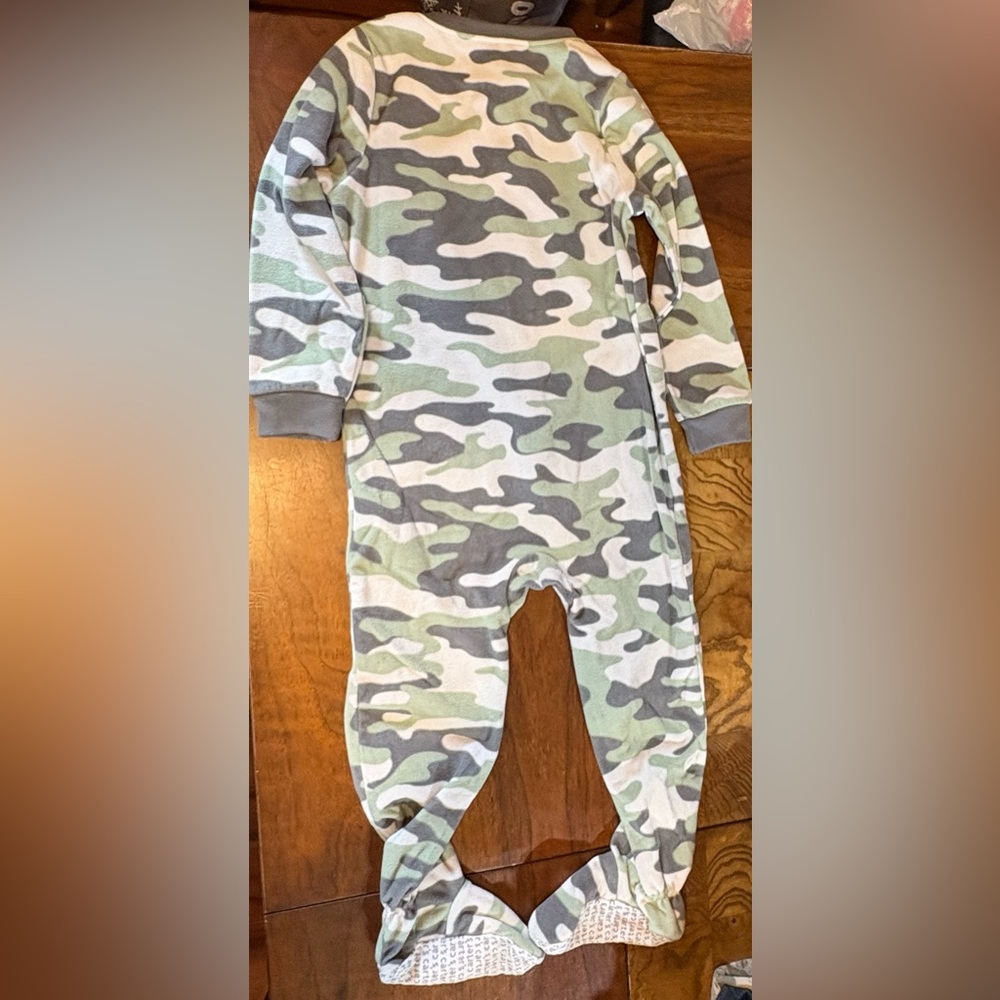 Carters Gray and Green Dinosaur Print Footie Pajamas - Picture 3 of 4